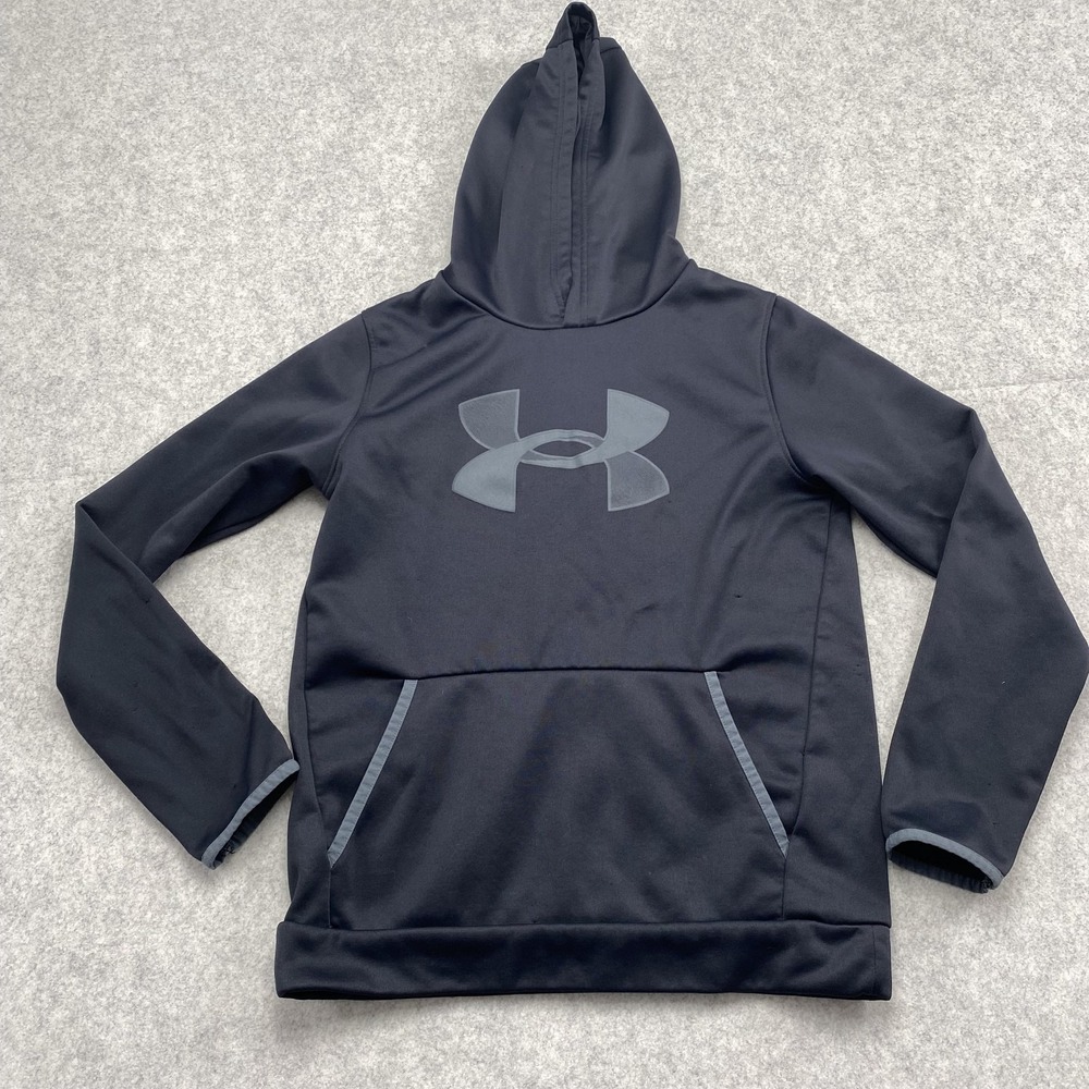 Under Armour Hoodie Youth Large (14-16) Black ColdGear Fleece Pullover Logo